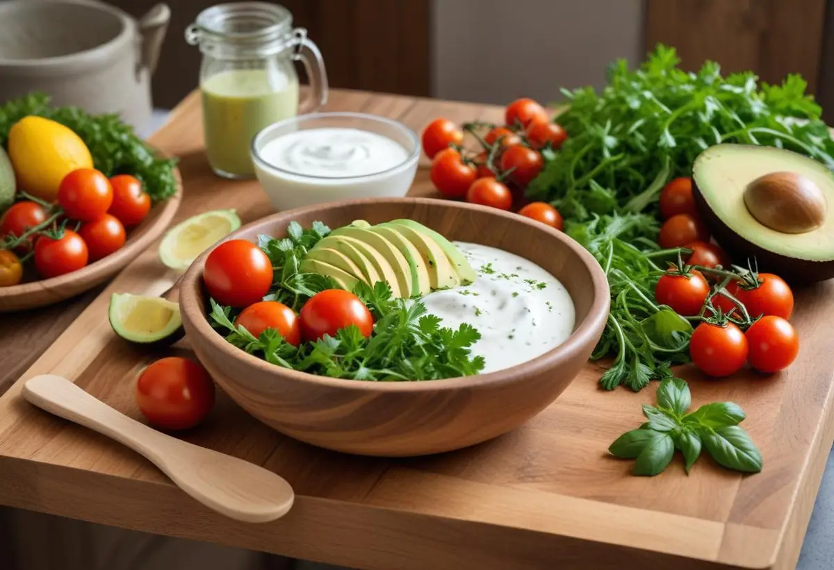 Nyttig salladsdressing – fräscha smaker för din hälsa! illustration